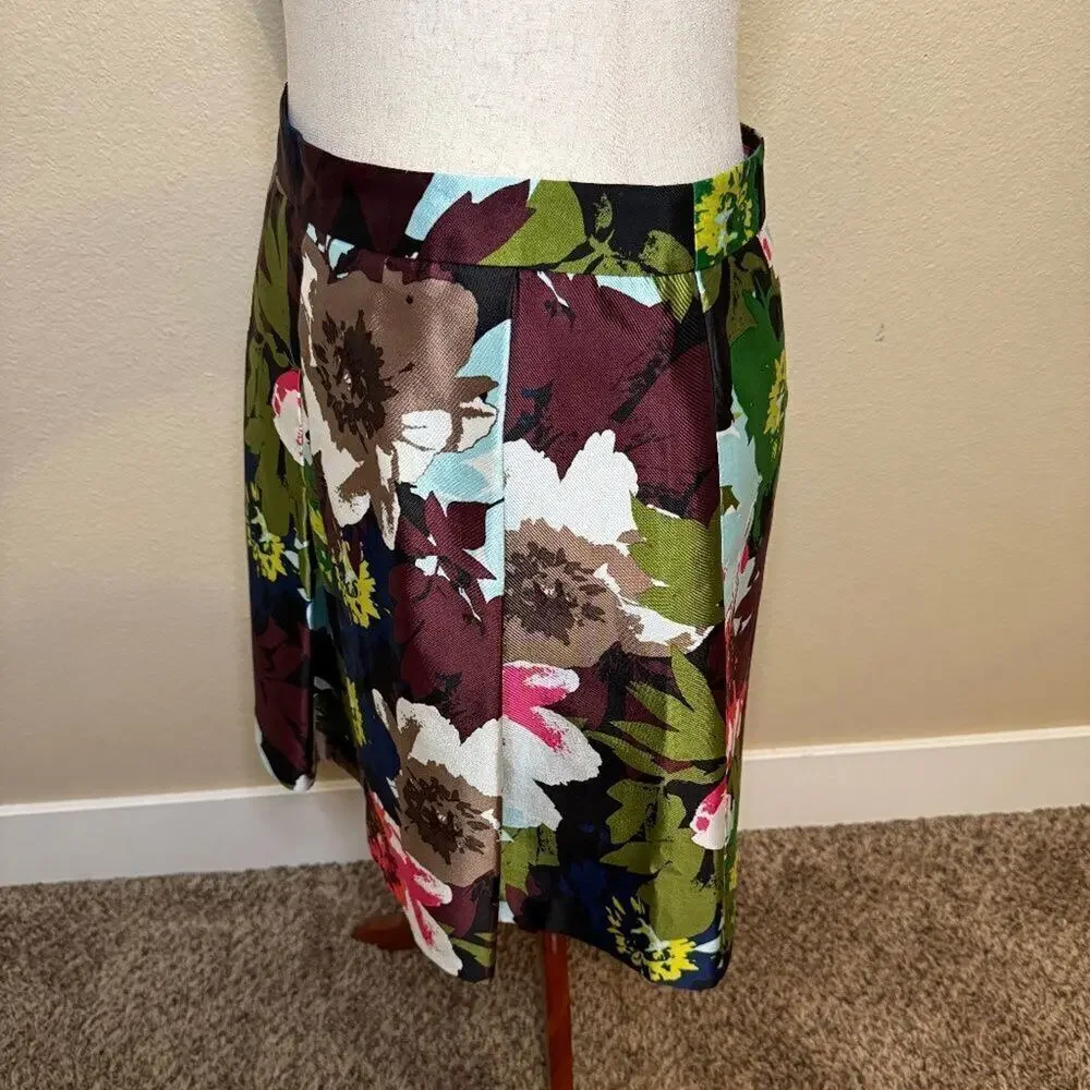 Trina Turk skirt floral watercolor pleated  20th Holiday 2015 collection Sz 12